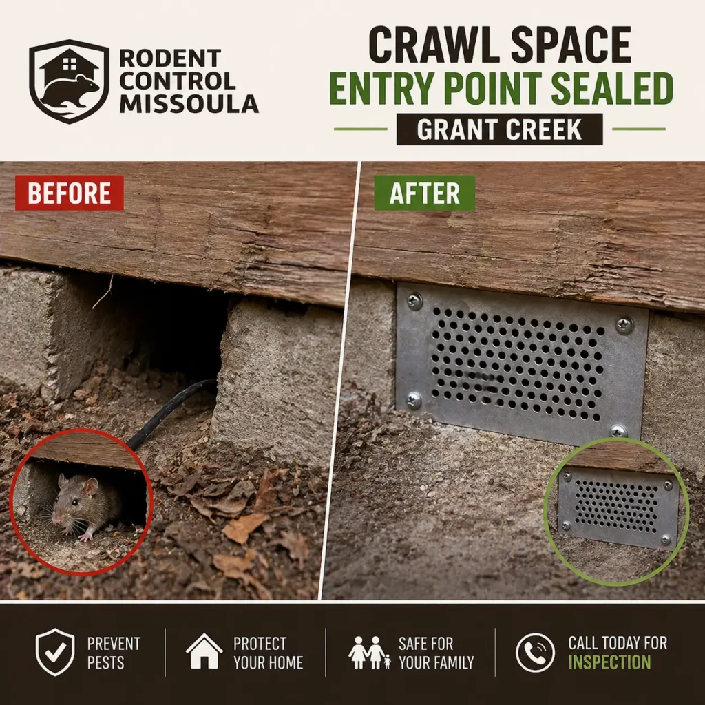 Rodent Control Grant Creek Missoula MT | Mice & Rats 1 Before/after crawl entry point sealed Grant Creek